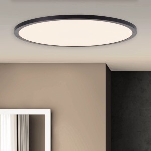 Schwarzes, rundes LED-Deckenpaneel Tuco, 50 cm, mit Weißlicht für Innenräume.