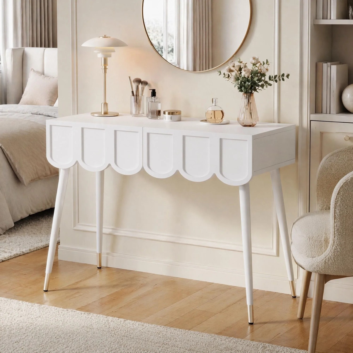 okwish Schminktisch mit Schubladen Metallfüße Schlafzimmer 100x40x76cm Weiß kaufen bei OBI
