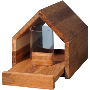 Dobar Design Vogelhaus Bauhaus mit Ständer, Eichenholz, Acrylglas-Futterspender.