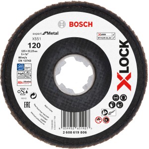 Bosch Fächerschleifscheibe X-Lock X551, Ø 125mm, K120 für Winkelschleifer.