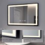Emke Badspiegel 80x60cm mit schwarzem Rahmen, LED-Beleuchtung, Touch-Bedienung, Uhr, Temperatur und Antibeschlag.