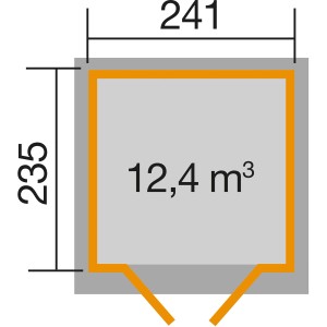 Grundriss weka Gartenhaus 122 Gr.2: 241x235cm, 12,4 m³ Fläche. Ideal für Gartengeräte und als Rückzugsort.