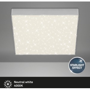 Silberne LED-Deckenleuchte Flame Star Ø 28,7 cm mit Sternendekor für stimmungsvolle Beleuchtung.