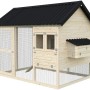 Palmako Hühnerstall Chick 6,7 m² aus Fichte mit schwarzem Dach und Auslauf.