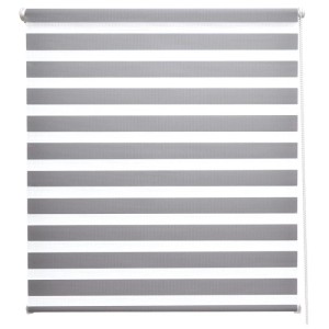 Graues Sol Royal Doppelrollo SolDecor DL2, 95x150cm, für Fenster, mit horizontalen Streifen.