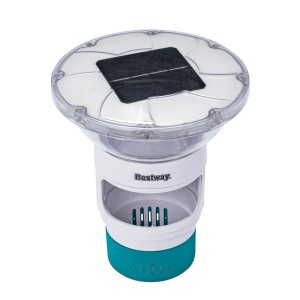 Bestway Chemikaliendosierer Solar Glow mit LED-Licht und Solarpanel für Poolpflege.