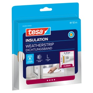 Verpackung der Tesamoll Fensterdichtung P-Profil, weiße Gummidichtung für Tür und Fenster, 10 m.