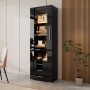 okwish Vitrine mit LED Beleuchtung Schubladen Glasvitrine Wohnzimmer 60x35x180cm Schwarz_2