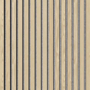 Akustikpaneel Muster Esche unbehandelt, MDF Leisten auf grauem Filz. Holzpaneel für Wand und Decke.