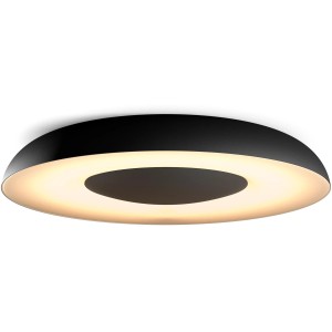 Schwarze Philips Hue Still Deckenleuchte mit Dimmer und warmweißem Licht.