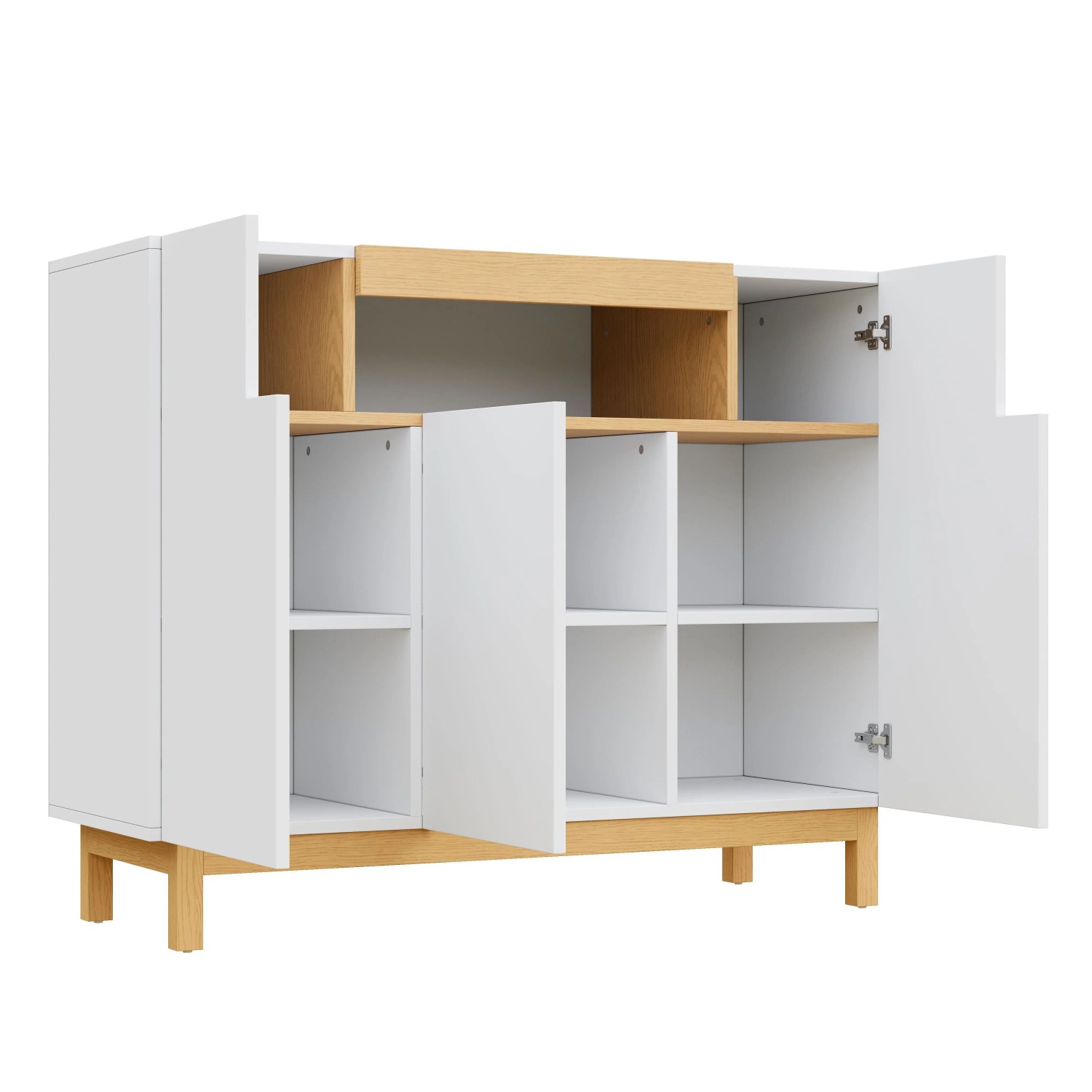 okwish Sideboard mit 3 Türen Wohnzimmer Esszimmer 120.5x42x96cm Weiß