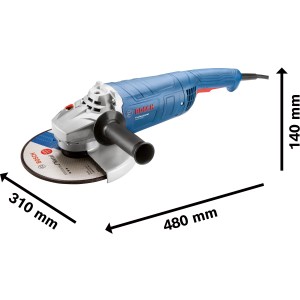 Bosch Professional GWS 2200 P Winkelschleifer mit Scheibe und Zusatzhandgriff.