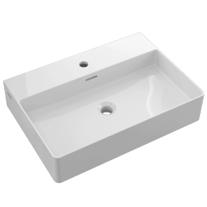 Weißes Domberg Handwaschbecken DB2000, 60,5x42,5 cm, mit Hahnloch und Überlauf.
