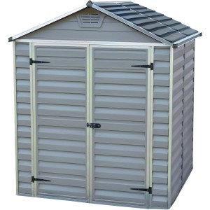 Graues Palram Canopia Kunststoff-Gartenhaus Skylight 1.9 x 1.5 mit Doppeltür und Satteldach.