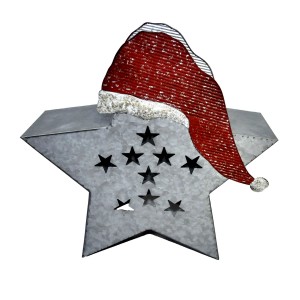 Grauer Deko-Aufsteller Stern Arwid mit roter Nikolausmütze, 36 cm, Weihnachtsdeko.