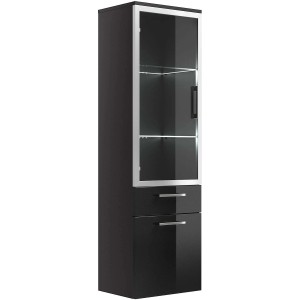Posseik Bad-Hochschrank Rima, anthrazit, 40 cm breit, mit Glastür und zwei Schubladen.