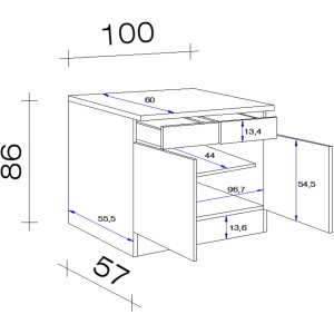 Skizze des Flex-Well Exclusiv Unterschranks Orlando, 100 cm, mit Maßen.