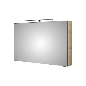 Pelipal Spiegelschrank Quantum 07, Polar Pinie quer, 110 cm breit, mit LED-Leuchte und drei Spiegeltüren.