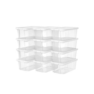 Songmics Schuhboxen, 12er Set, transparent, stapelbar mit weißem Deckel. Ideal zur Schuhaufbewahrung.
