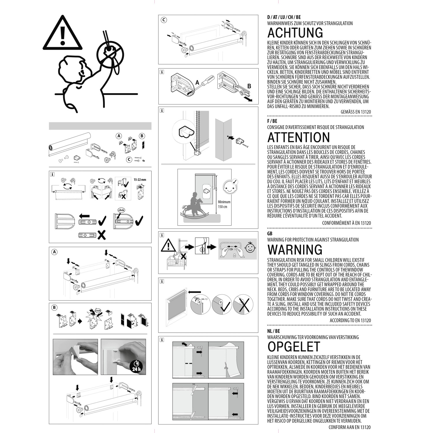 Montageanleitung Gardinia Easyfix Rollo Premium, weiße Verdunklungsrollos für Fenster.