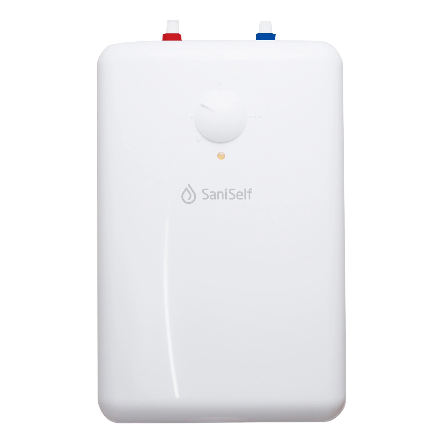 Weißer SaniSelf Kleinspeicher UTS-5 Basis Untertisch Warmwasserspeicher mit Temperaturregler.