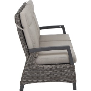 Siena Garden 3er Sofa Corido in Anthrazitgrau mit taupefarbenen Kissen, Gartenbank für 3 Personen.