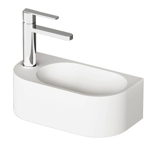 PAA Waschbecken RE/D, Mineralwerkstoff, 40x21x14 cm, weiß matt, mit Armatur. Ideal für Gäste-WC.