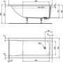 Technische Zeichnung Ideal Standard Connect Air Badewanne, 150x70 cm, Maße und Details.