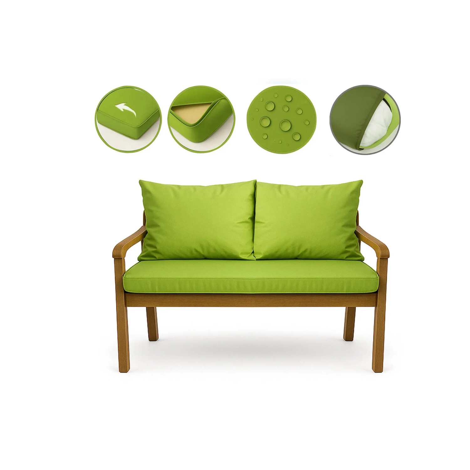 Setgarden Bankkissen "Lemon" für 2-Sitzer Gartenbank, 130x50 cm + 2 Rückenkissen. Bequeme Gartenstuhlauflage.