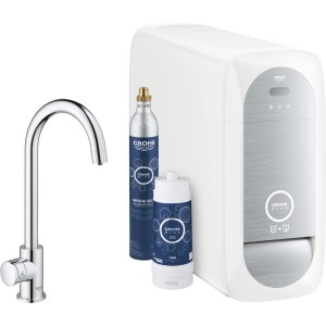 Grohe Blue Home Mono Starter Kit: Einhebelmischer, Kühler, CO2-Flasche und Filter.