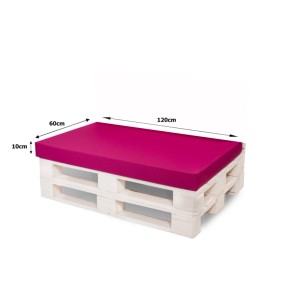 Setgarden Paletten-Sitzkissen 120x60x10cm in Rose auf weißen Paletten. Ideal für Garten & Terrasse.