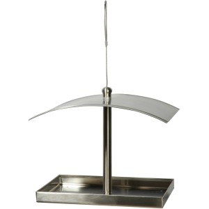 Rechteckige Dobar Design-Futterstation aus Edelstahl zum Aufhängen für Wildvögel.