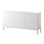 Weißes Selsey Bemmi Sideboard 150 cm mit 3 Türen, goldenen Metallbeinen und matter Oberfläche.