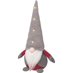 OBI Weihnachtswichtel 55 cm, grau, mit spitzem LED-beleuchtetem Hut, rotem Körper und weißem Bart. Ideal für Deko.
