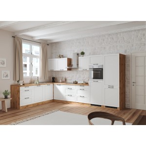 Helle Held Winkelküche Kempten in Weiß/Wotan Optik ohne E-Geräte.