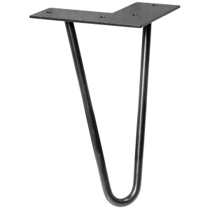 Schwarzes, mattes Wagner Hairpin Möbelbein, 200 mm lang, aus Stahl mit Anschraubplatte.
