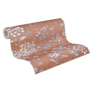 AS-Creation Vliestapete mit Blumenmuster in Orange und Braun.