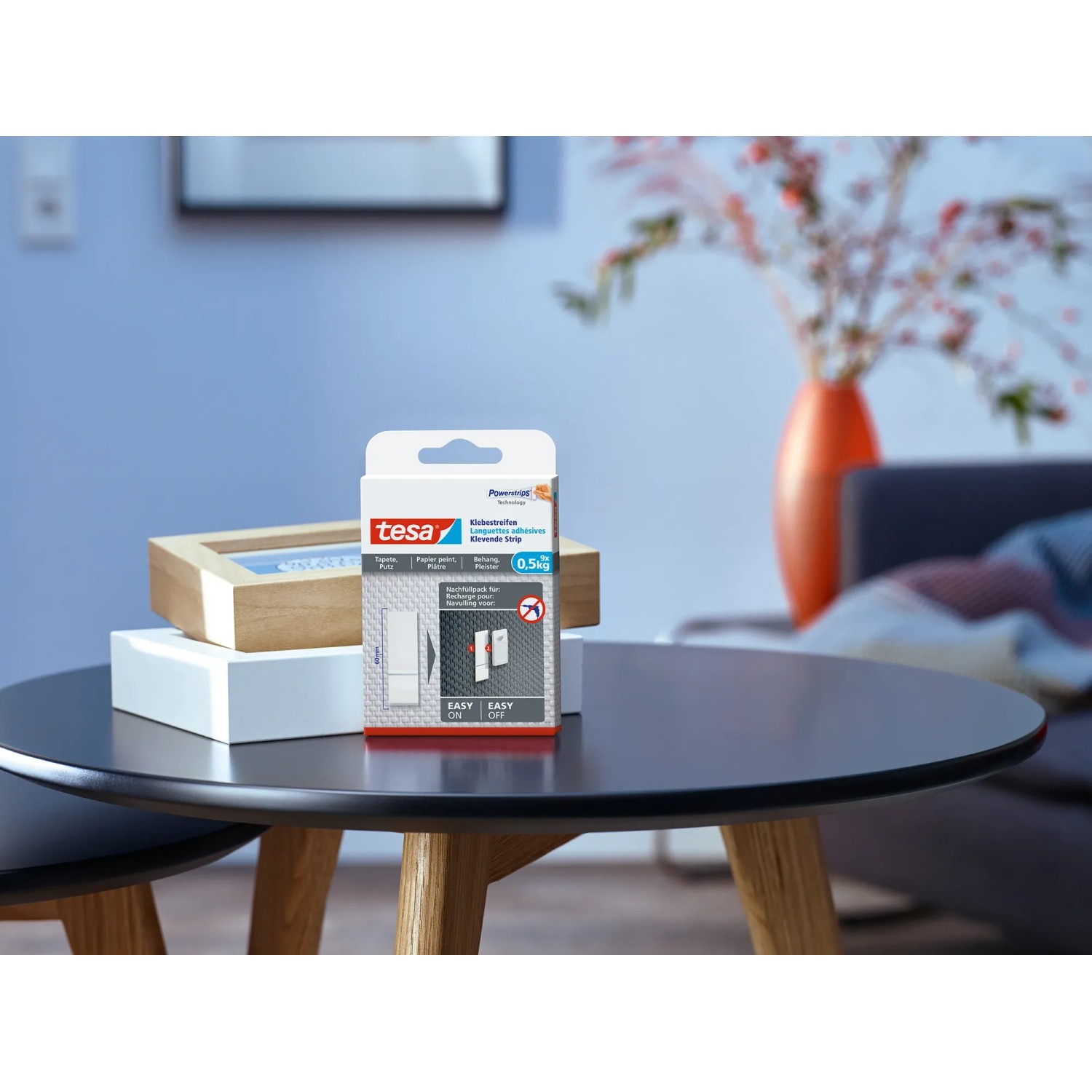 Tesa Klebestreifen für Tapeten und Putz, geeignet für empfindliche Untergründe, 0,5 kg Tragkraft.