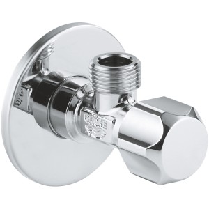 Glänzendes Grohe Eckventil Chrom 1/2 x 1/2 Zoll mit Rosette und ergonomischem Griff.