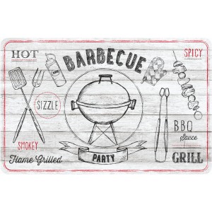 Ovales d-c-fix Tischset Barbecue mit Grill-Motiv in Offwhite, 29x44 cm.