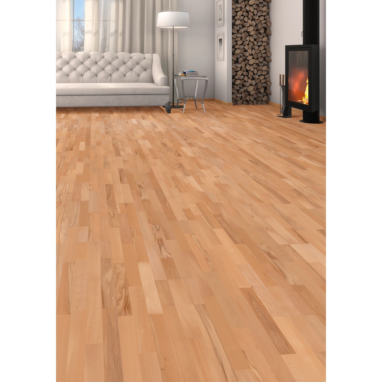 Living by Haro Parkett Buche Country, Schiffsboden mit matter Oberfläche im Wohnraum.