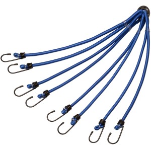 Blaue Conacord Gepäckspinne aus Gummi, 8-armig, mit robusten Stahlhaken. Ideal als Spanngurt, 80 cm lang, 8 mm Durchmesser.