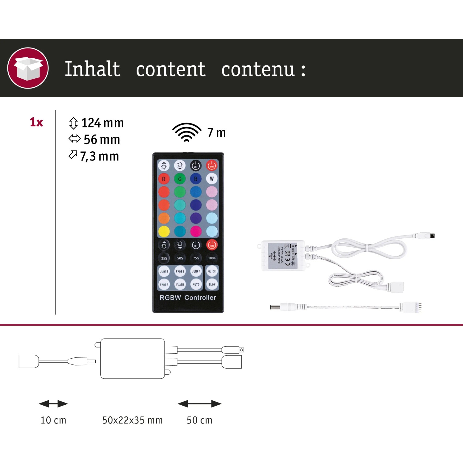 Paulmann MaxLED RGBW Controller mit Fernbedienung, weiß, für LED-Streifen.