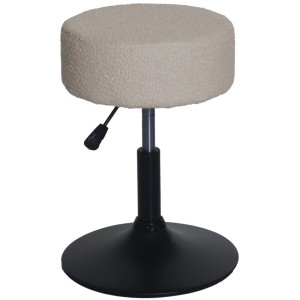 Beiger, höhenverstellbarer Hocker mit Bouclé-Stoffbezug und schwarzem Fuß.