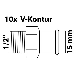 Kirchhoff RG-Übergangsnippel, 15 mm x 21 mm (1/2 AG), Muffe, blank, für Pressfittings.