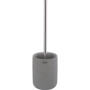 Grauer WC-Bürstenhalter von baliv in Betonoptik mit silbernem Griff.