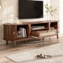 okwish TV Schrank mit Türen Schubladen Rattan Massivholz Stauraum 165x37x46cm Braun_3