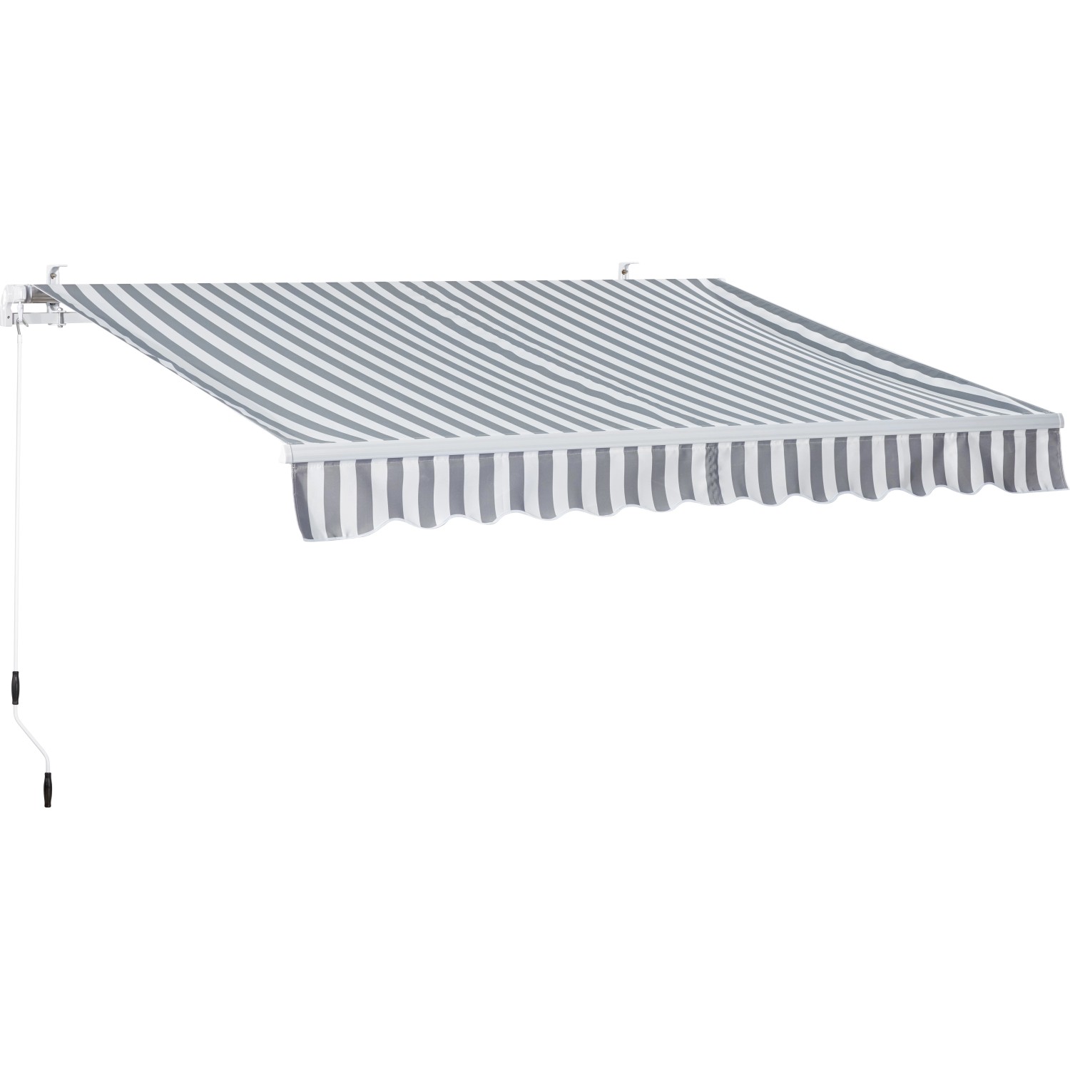 Gelenkarmmarkise Aventura 3x2m in Grau-Weiß gestreift für Terrasse und Balkon.