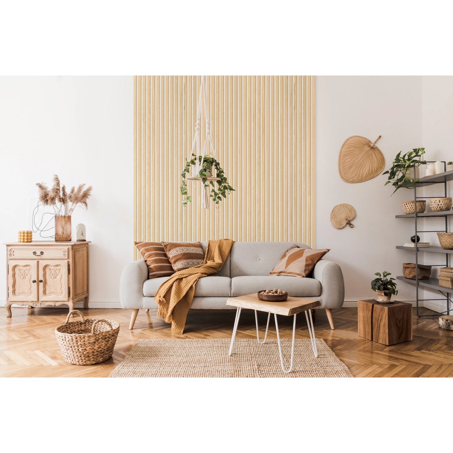 Wohnraum mit Grosfillex Wandverkleidung Element 3D Optik Linio Ash Light.