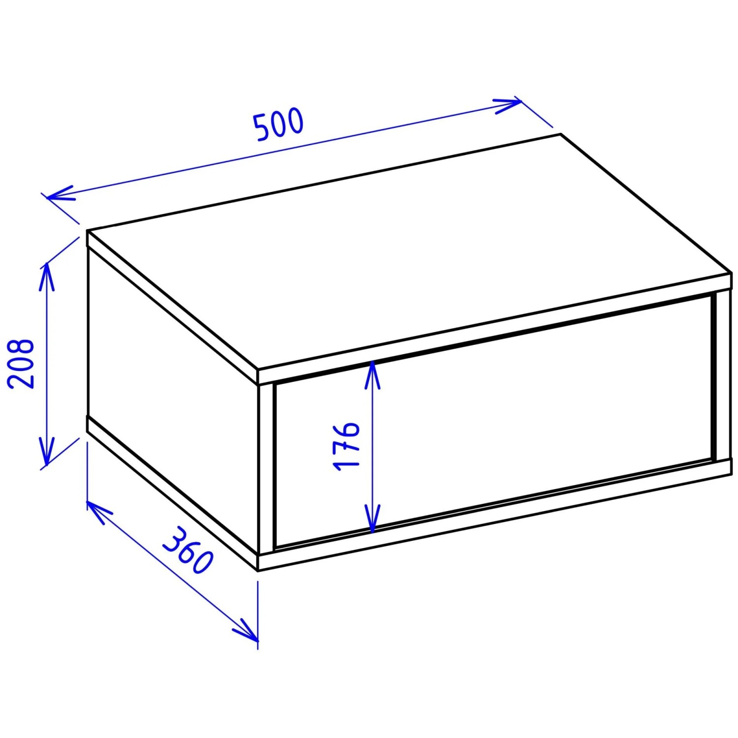 Technisches Diagramm des weißen Selsey Nachttisch Framme mit Schublade, hängend. Maße: 50x20.8x36 cm.